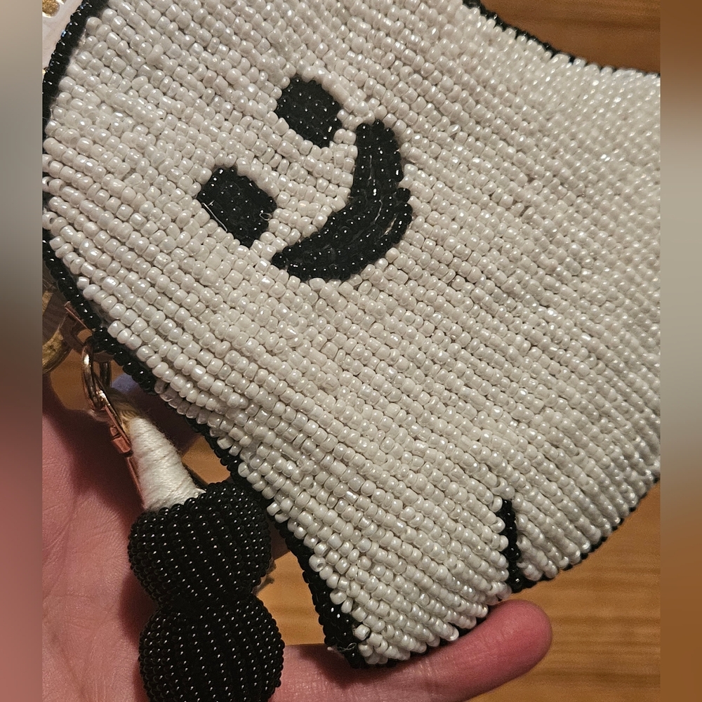 India Wandering Moon Ghost Beaded Coin Purse Pouch - Picture 3 of 6